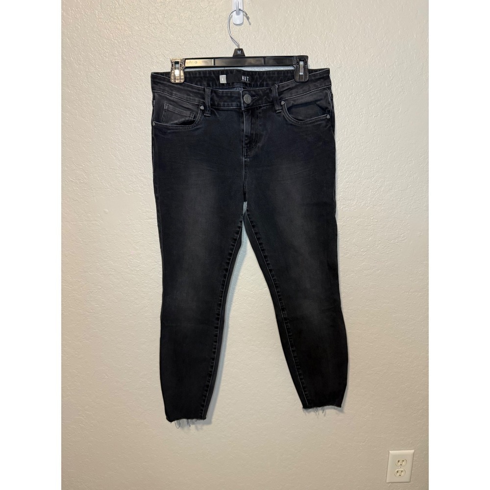 KUT from the Kloth Womens Black Wash Denim Raw Hem Crop Skinny Jeans